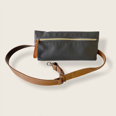 Jud gray belt bag camel leather ribbon