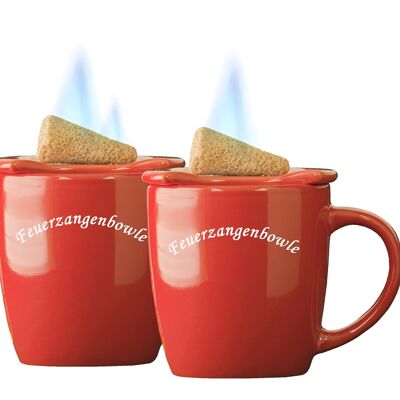 Set of 2 fire tong punch cups, red