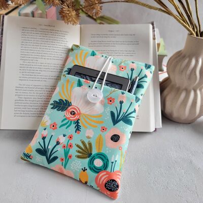 Floral book sleeve with pocket and button closure, Unique book cover