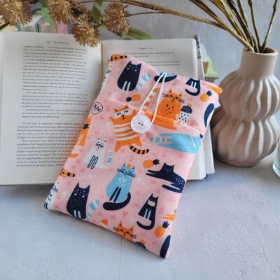 Cat Book sleeve with pocket, Padded book cover for book lovers