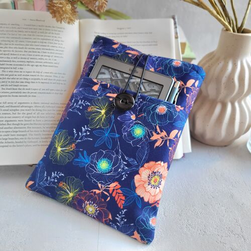 Floral book sleeve with pocket, Book cover for bookish gift