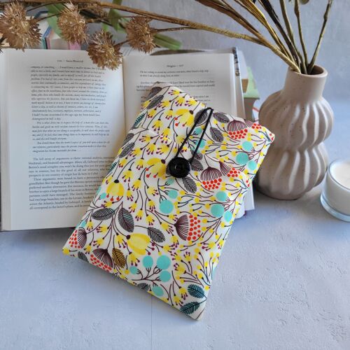 Floral yellow book sleeve, Book cover with pocket