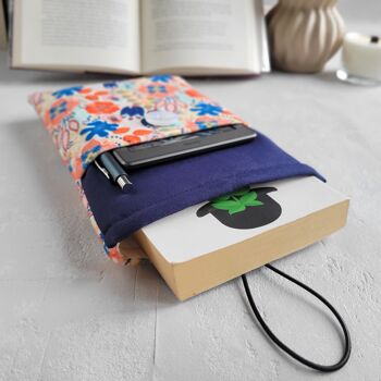 Pochette de livre florale avec poche et fermeture à bouton, couverture de livre en tissu 5