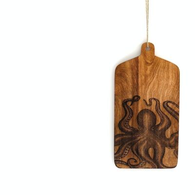 Käsebrett aus Holz mit Octopus-Gravur
