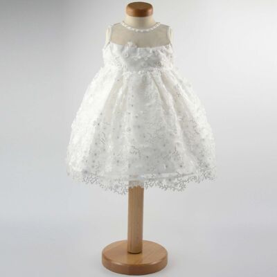Mädchenkleid - Organza Elfenbein Brautjungfer Blumenmädchenkleid, - 0-24 Monate