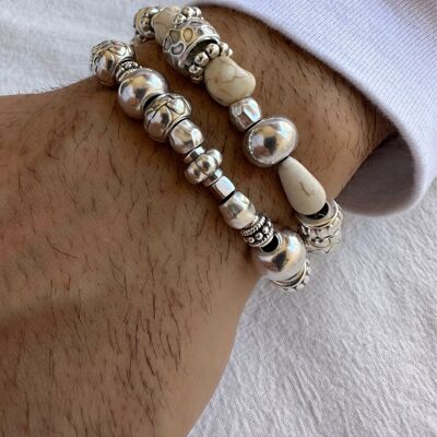 Men Large Beaded Bracelets Silver, Mens Beads Bracelet, Large Bracelets, Silver Bracelets ,Mens Jewelry, Gift for Him, Made in Greece.