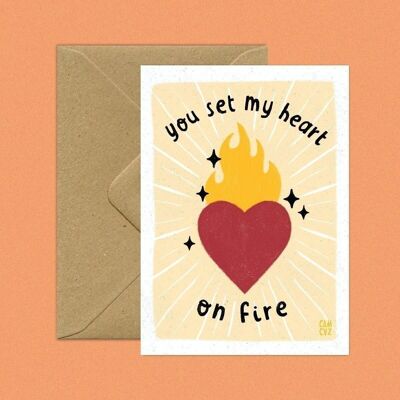 Carte postale enflammée You set my heart on fire | cœur sacré