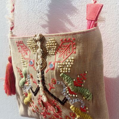 CORAL EMBROIDERED CANVAS BAG