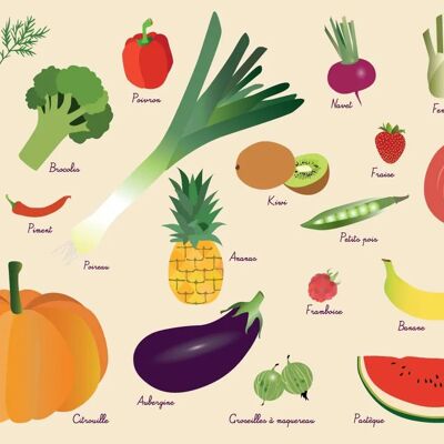 Mantel Individual Infantil: Frutas y Verduras