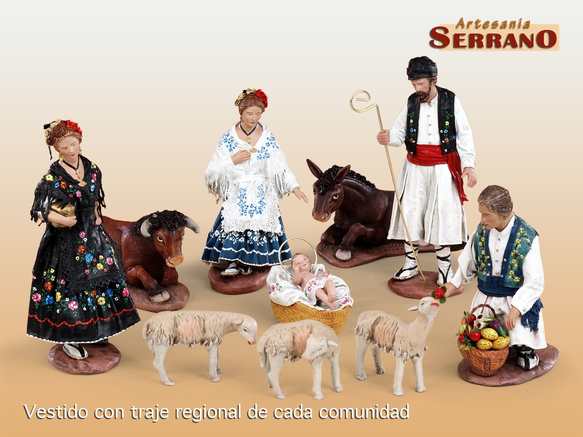 Regionale Krippe mit zwei Hirten, Krippenfiguren