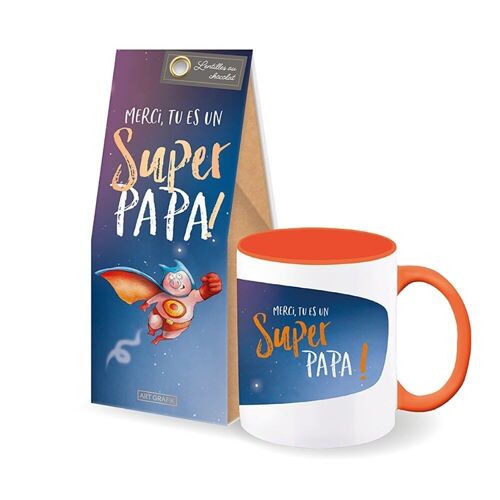 Fête des Pères - Set-cadeau tasse + lentilles au chocolat «Super PAPA !»