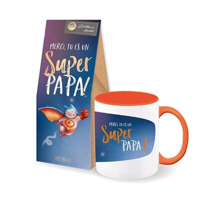 Fête des Pères - Set-cadeau tasse + lentilles au chocolat «Super PAPA !»