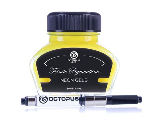 Textmarkertinte Neon-Gelb mit Konverter, Markiertinte für Füllhalter im Tintenglas 30 ml