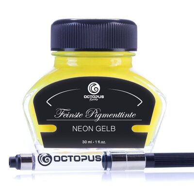 Textmarkertinte Neon-Gelb mit Konverter, Markiertinte für Füllhalter im Tintenglas 30 ml