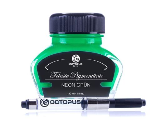 Textmarkertinte Neon-Grün mit Konverter, Markiertinte für Füllhalter im Tintenglas 30 ml