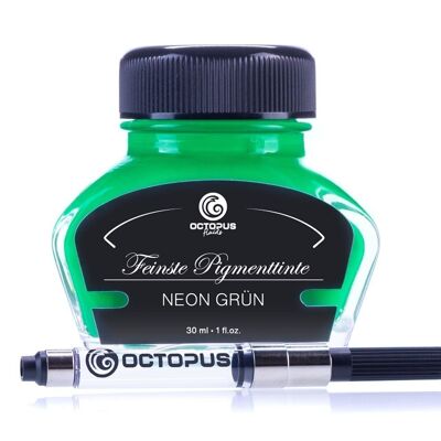 Highlighter ink neon green with converter, marking ink for fountain pens in a 30 ml ink bottle