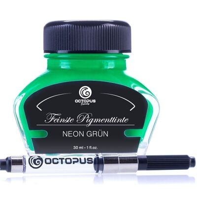 Highlighter ink neon green with converter, marking ink for fountain pens in a 30 ml ink bottle