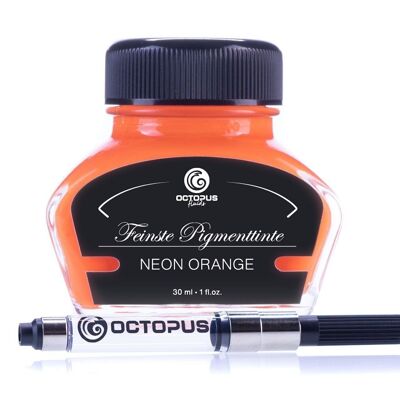 Textmarkertinte Neon-Orange mit Konverter, Markiertinte für Füllhalter im Tintenglas 30 ml