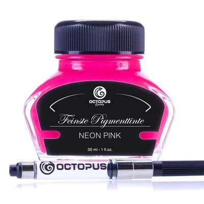 Textmarkertinte Neon-Pink mit Konverter, Markiertinte für Füllhalter im Tintenglas 30 ml