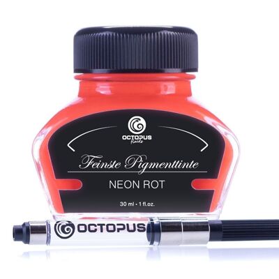 Highlighter ink neon red with converter, marking ink for fountain pens in a 30 ml ink bottle