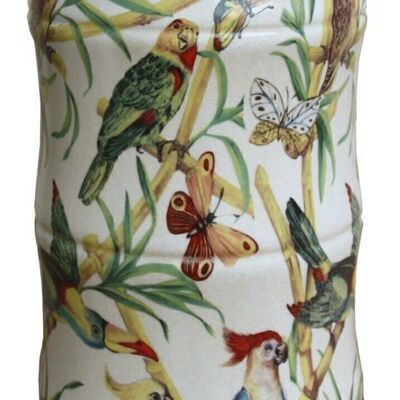 Porte-parapluie en céramique, motif bambou et oiseaux tropicaux