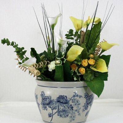Keramik-Pflanzgefäß, Vintage Blue & White Magnolia Design