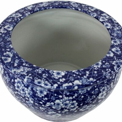 Fioriera in ceramica, design vintage margherite blu e bianche