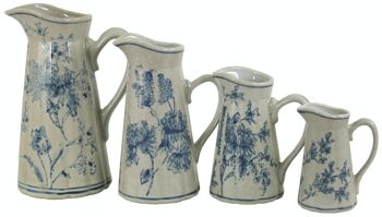 Ensemble de 4 carafes en céramique, motif magnolia bleu et blanc vintage 2
