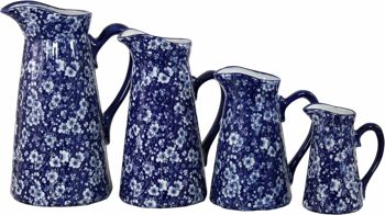 Ensemble de 4 pichets en céramique, motif marguerites bleues et blanches vintage 2