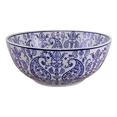 Ciotola grande in ceramica, motivo Paisley vintage blu e bianco