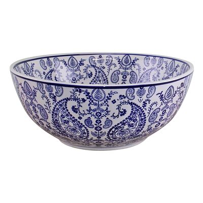 Grand bol en céramique, motif cachemire bleu et blanc vintage