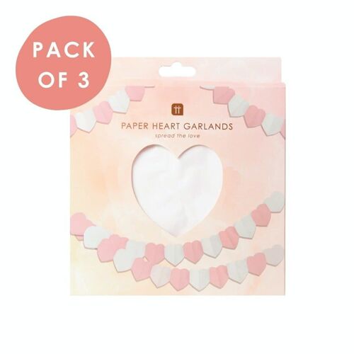 White and Pink Hearts Paper Garland - 3 Pack