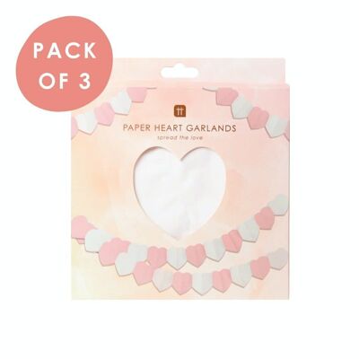 Papiergirlande mit weißen und rosa Herzen – 3er-Pack