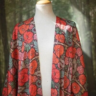 Llaves y amapolas Robe Sylky Ropa Cardigan Kimono Moda cubrir Bohemia Verano boho chaqueta regalo para maestro goblincore bruja