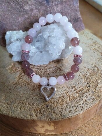 Bracelet quartz rose et quartz fraise 1