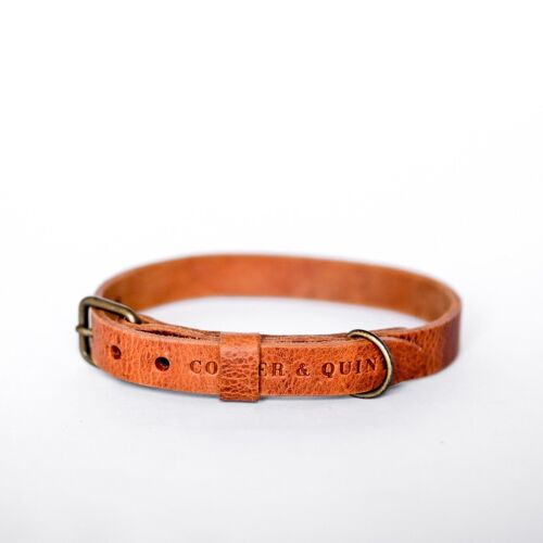 No Fuss Leather Dog Collar - Camel - Old Brass Fittings