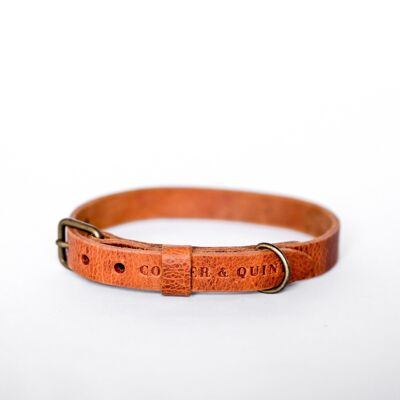 No Fuss Leather Dog Collar - Camel - Old Brass Fittings