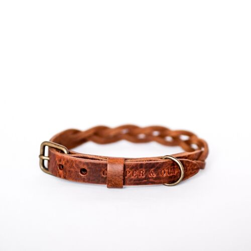 Twisted Leather Dog Collar - Brown - Old Brass Fittings