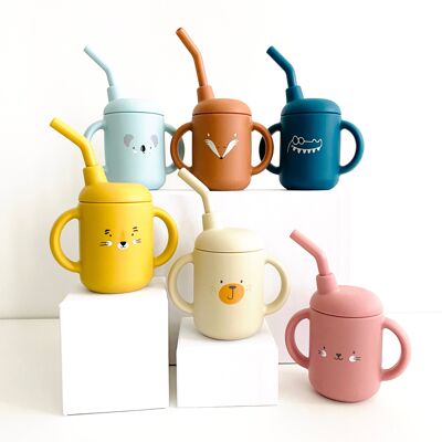 Baby-Strohglas / Lernglas / Kindermahlzeit / Tierglas / Baby-Geschenk / 1-jähriges Geschenk / Geburtsbox / Babytasse