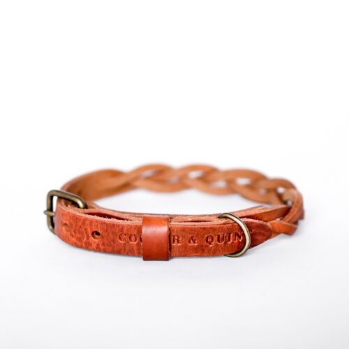 Twisted Leather Dog Collar - Camel - Old Brass Fittings