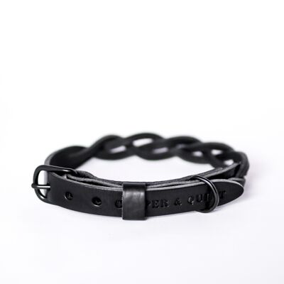 Twisted Leather Dog Collar - Black - Black Fittings