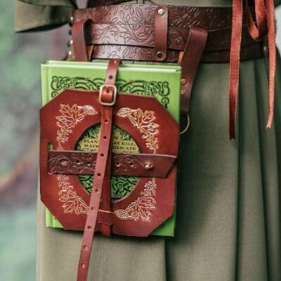 Book Holder - larp leather book bag - book lover gift - waist book Holster - Book of shadows - spell book - witchcraft