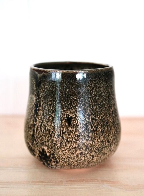 Handmade Japanese ceramics dark brown black  pale brown Yunomi cupGreen tea coffee cupwhisky cup Croco