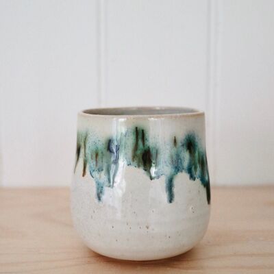 Handmade Japanese Stoneware Ceramics White and blue green Green tea Yunomi cup  Mori Forest Collection