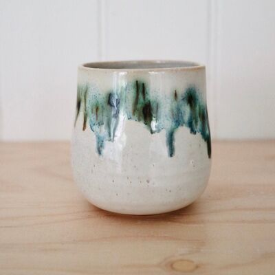 Handmade Japanese Stoneware Ceramics White and blue green Green tea Yunomi cup  Mori Forest Collection