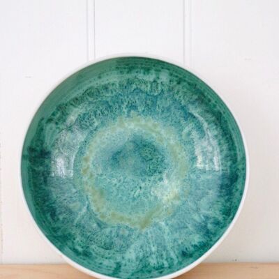 Handmade Japanese ceramics green & white fruit bowl  pasta bowl  Titan collection
