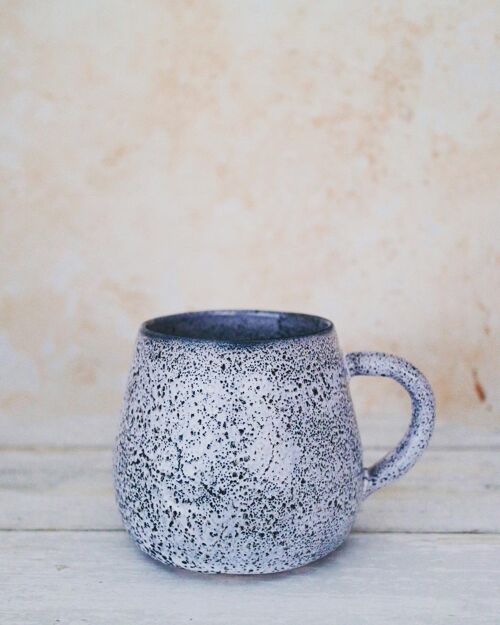 Handmade Japanese ceramics stoneware Dark snow coffee mug Navy with pale blue dots