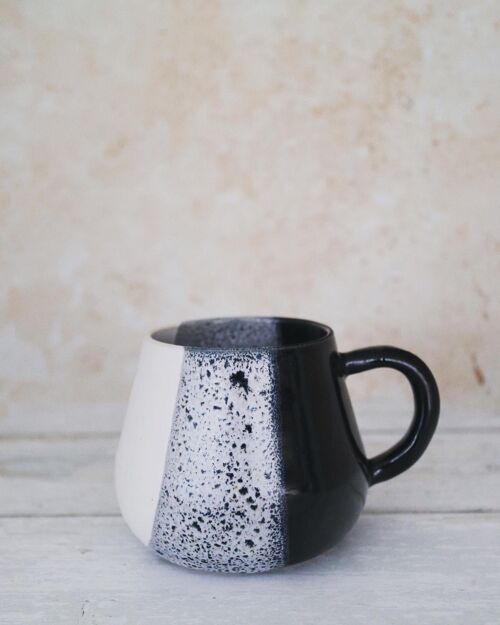 Handmade Japanese ceramics stoneware Navy,Pale blue, Mat White Coffee Mug Nami Ocean waves collection
