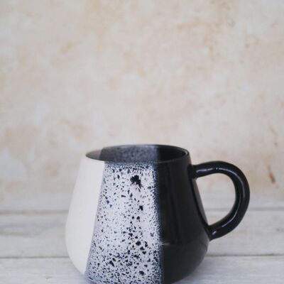 Handmade Japanese ceramics stoneware Navy,Pale blue, Mat White Coffee Mug Nami Ocean waves collection