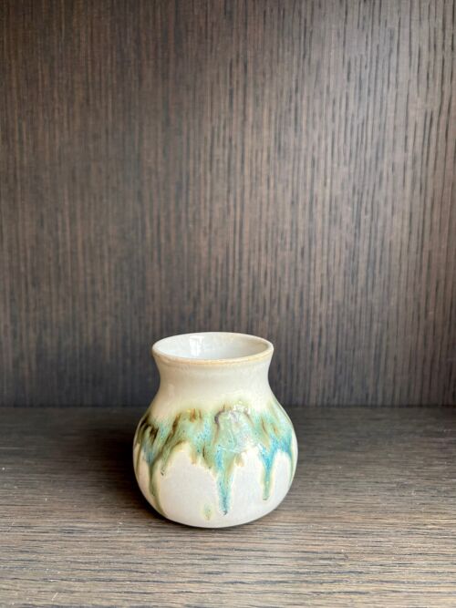 Handmade Japanese ceramic stoneware white & dark green blue black bud vase  milk jug sauce pot Mori forest